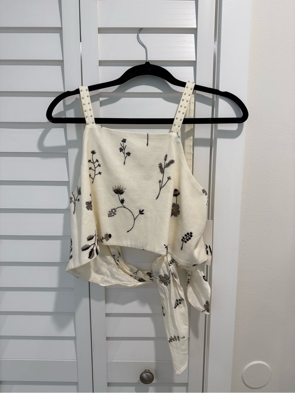 NWT Zara Floral Embroidered Linen Blend Crop Top - Picture 3 of 6
